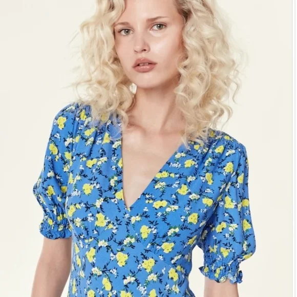 $308 Diane Von Furstenberg Jemma Shirred Floral-Print Crepe Dress - Picture 3 of 15